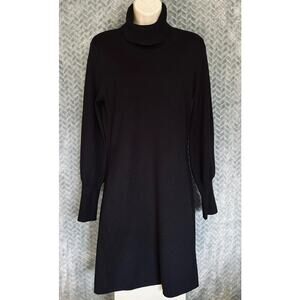 Tahari NWT Knit Black Sweater Dress Turtle Neck Bishop Sleeve Sz S Elegant Party